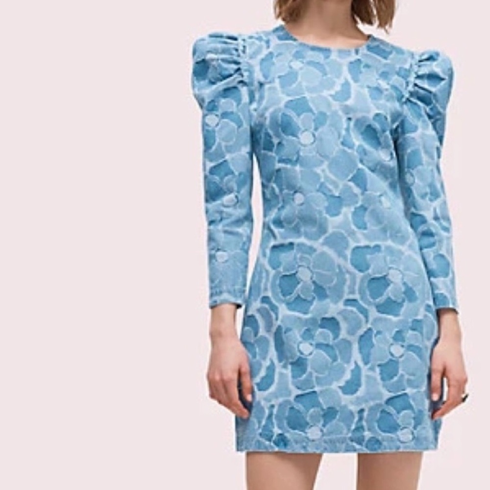 Kate Spade Abstract Peony Mini Denim Dress Flowers Sz 8 Elizabeth Olsen